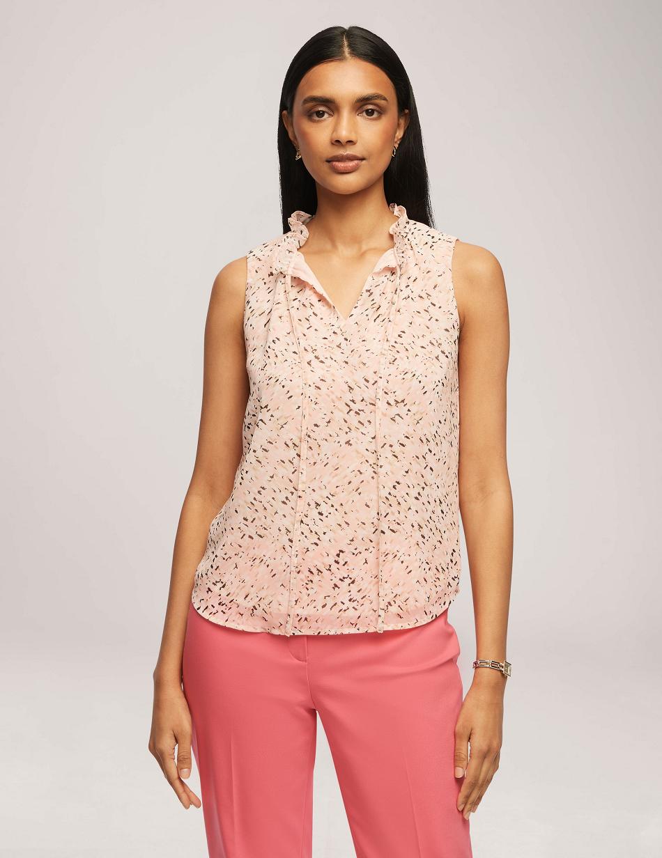 Hauts Anne Klein Printed Chiffon Sans Manches Tulla Blouse   | YSQ-4606003